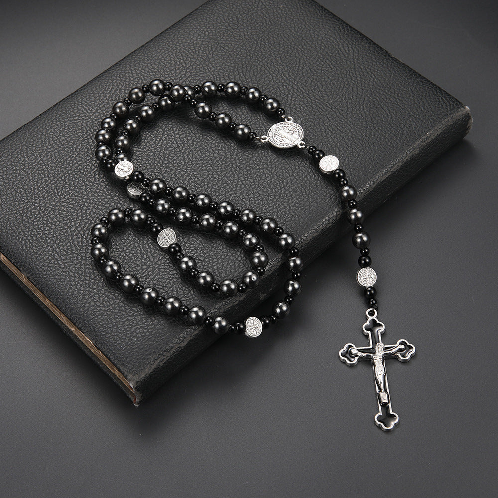 Volcanic Rock Haematite Cross Necklace