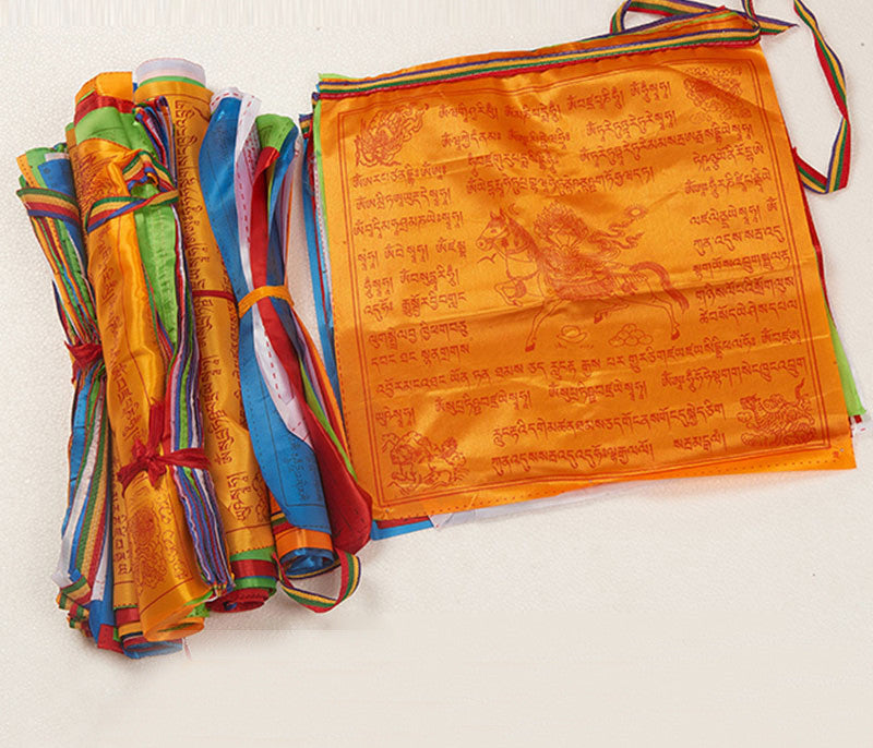 Tibetan Buddhist satin ten-in-one prayer flags