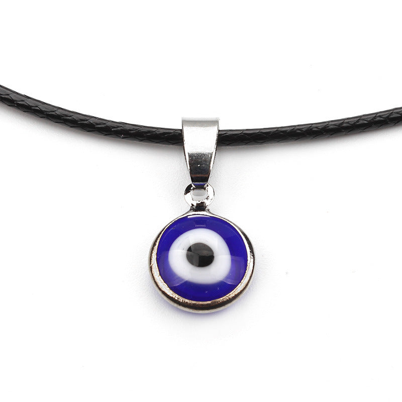Devil's Eye Necklace Personality Evil Eye Pendant Black Short Necklace Wax Rope Clavicle Chain Stall Jewelry