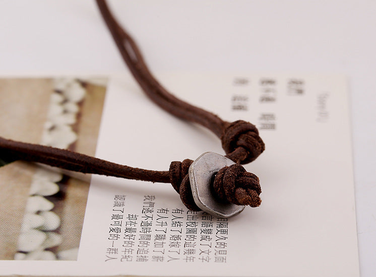 Simple Retro Cross Cowhide Necklace