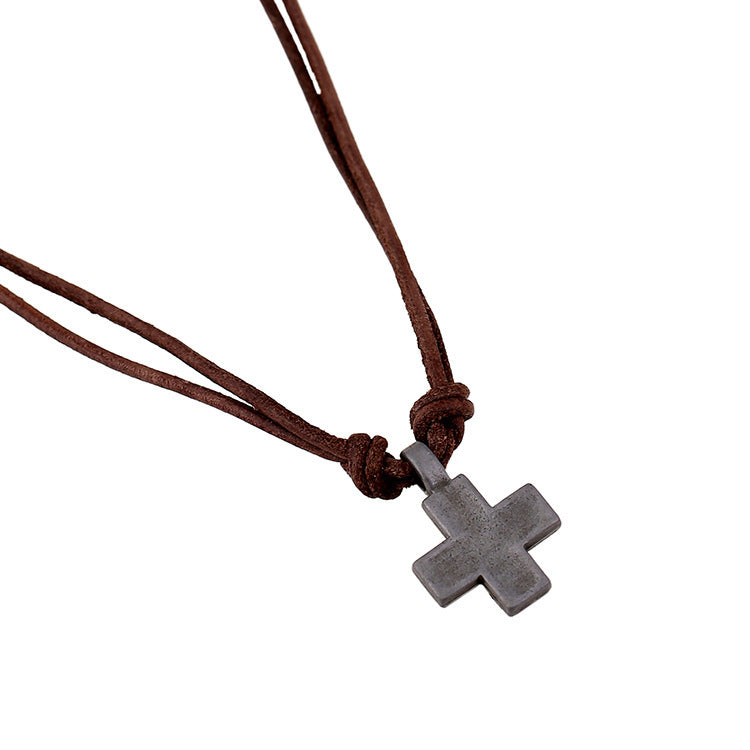 Simple Retro Cross Cowhide Necklace