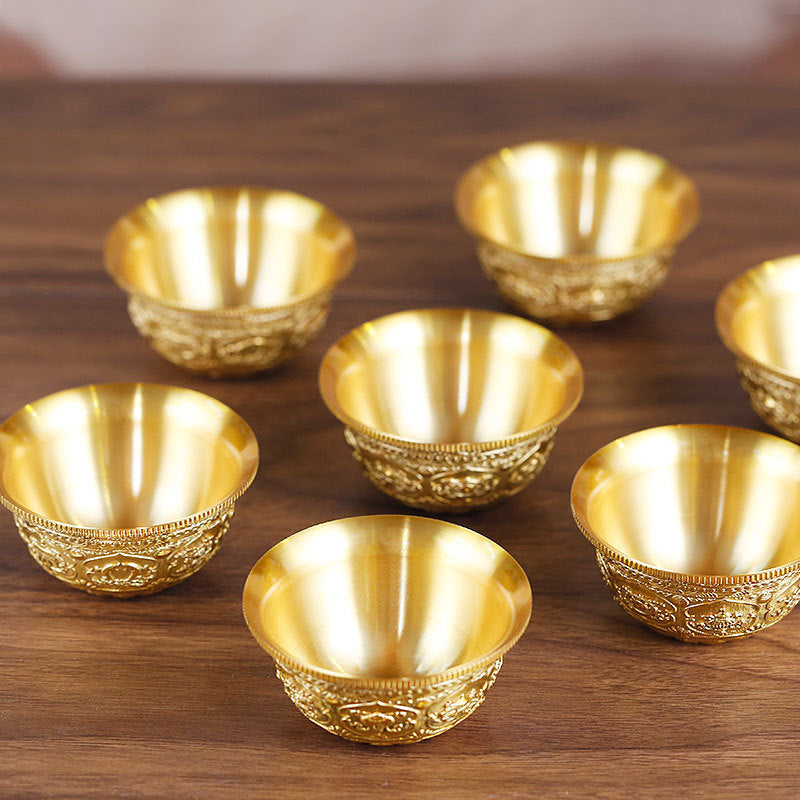 Water Bowl Pure Copper Carved Eight Auspicious Tibetan Buddhist Supplies Household Household Water Supply Cup