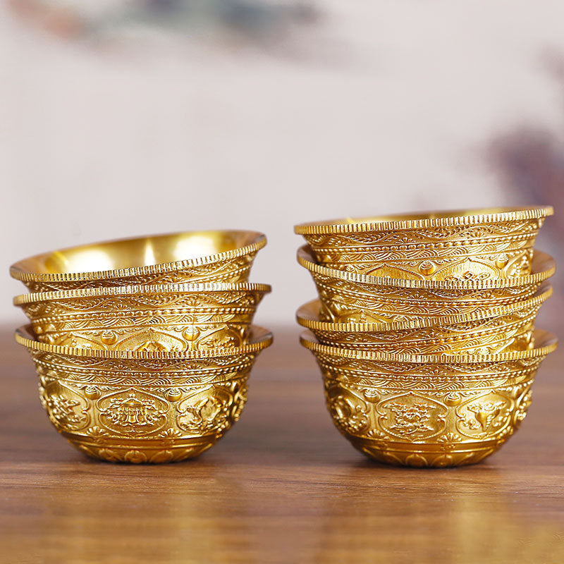 Water Bowl Pure Copper Carved Eight Auspicious Tibetan Buddhist Supplies Household Household Water Supply Cup