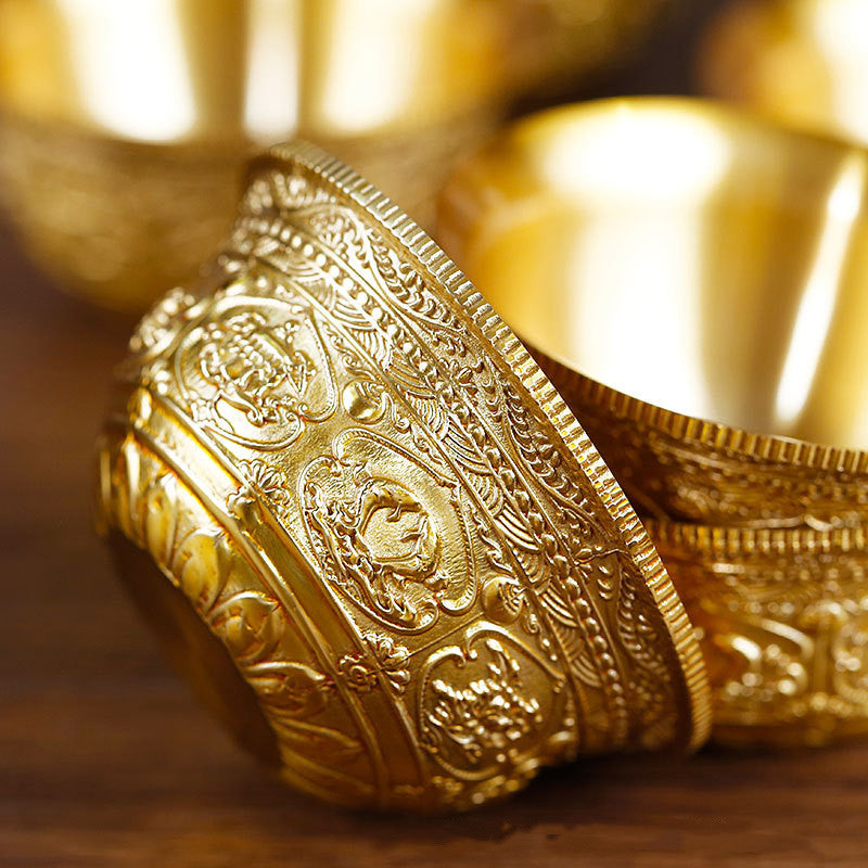 Water Bowl Pure Copper Carved Eight Auspicious Tibetan Buddhist Supplies Household Household Water Supply Cup