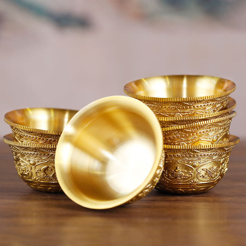 Water Bowl Pure Copper Carved Eight Auspicious Tibetan Buddhist Supplies Household Household Water Supply Cup