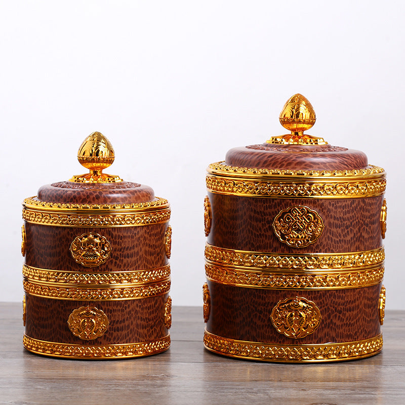 New Tibetan Zanba box Tibetan grain offering contains Buddhist eight auspicious double auspicious box Stainless steel liner