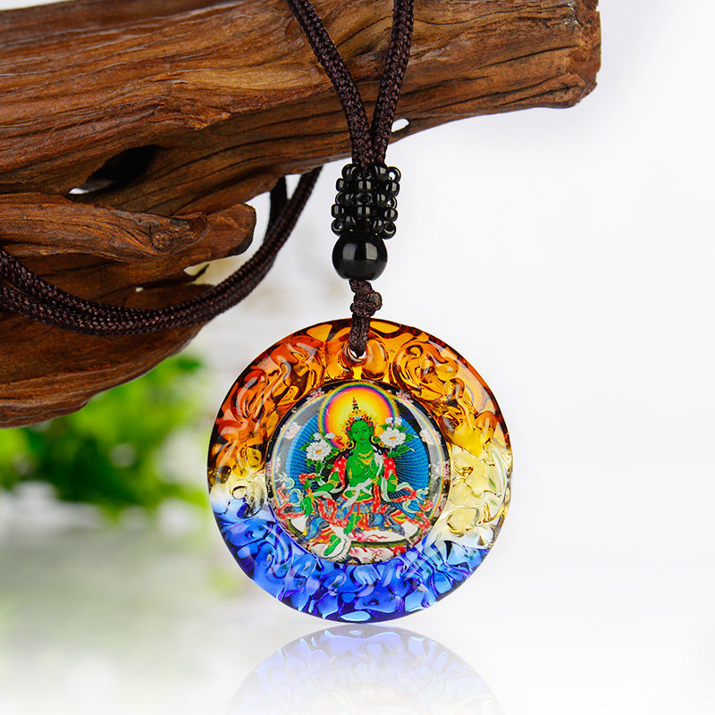 Green Tara Pendant Sanskrit Buddhist Great Compassion Mantra Six-character Mantra