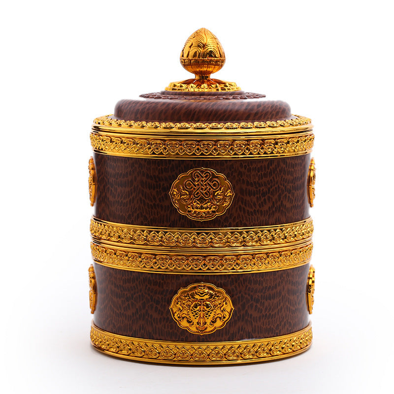 New Tibetan Zanba box Tibetan grain offering contains Buddhist eight auspicious double auspicious box Stainless steel liner