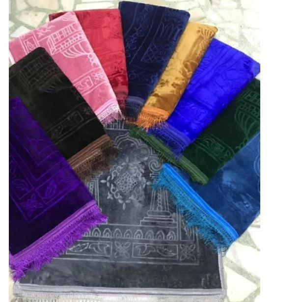 Raschel Embossed Prayer Mat With Tassel Prayer Mat Solid Color