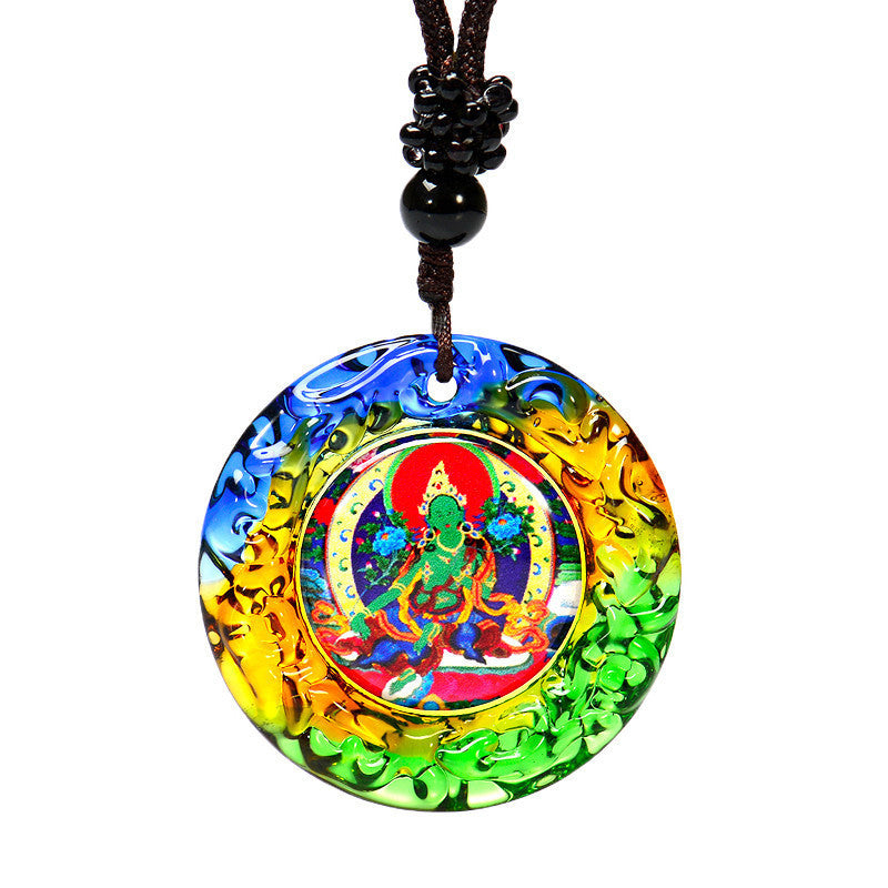Green Tara Pendant Sanskrit Buddhist Great Compassion Mantra Six-character Mantra