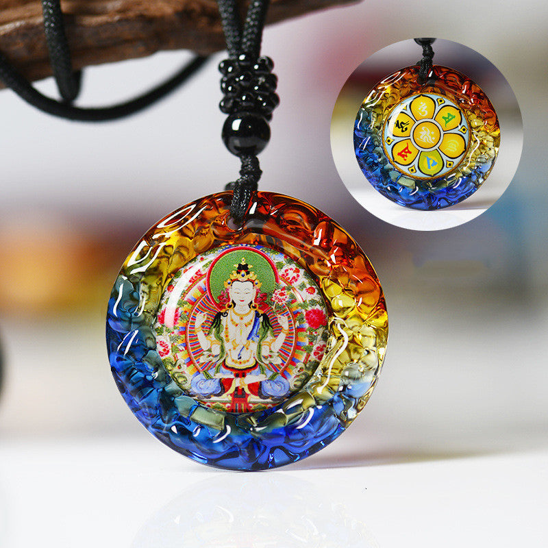 Green Tara Pendant Sanskrit Buddhist Great Compassion Mantra Six-character Mantra