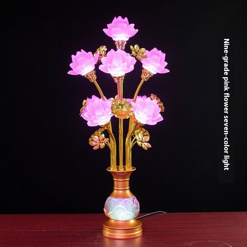 Buddha Worship In Buddhist Hall Colored Glaze LED Lotus Lantern