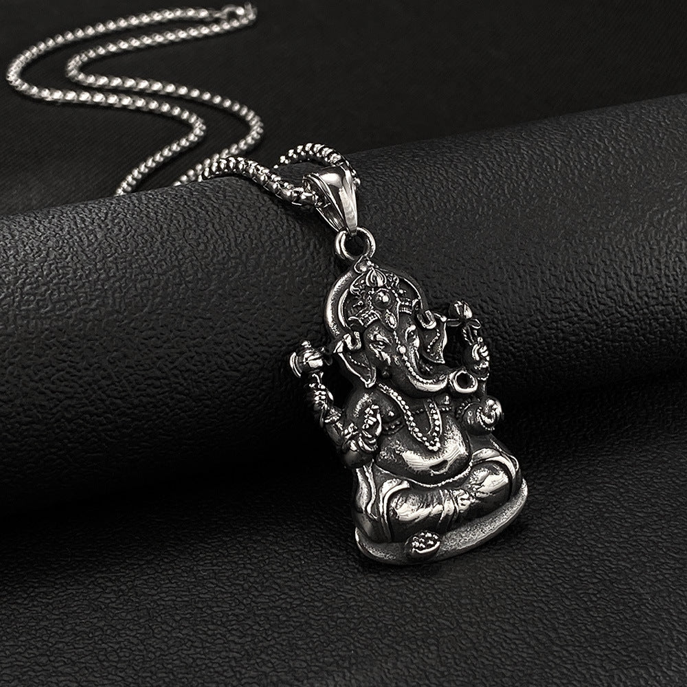 Personalized All-match Retro Elephant God Casting Three-dimensional Pendant Stainless Steel Necklace