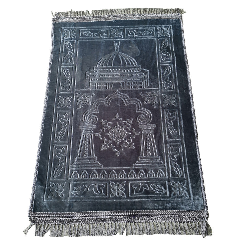 Raschel Embossed Prayer Mat With Tassel Prayer Mat Solid Color