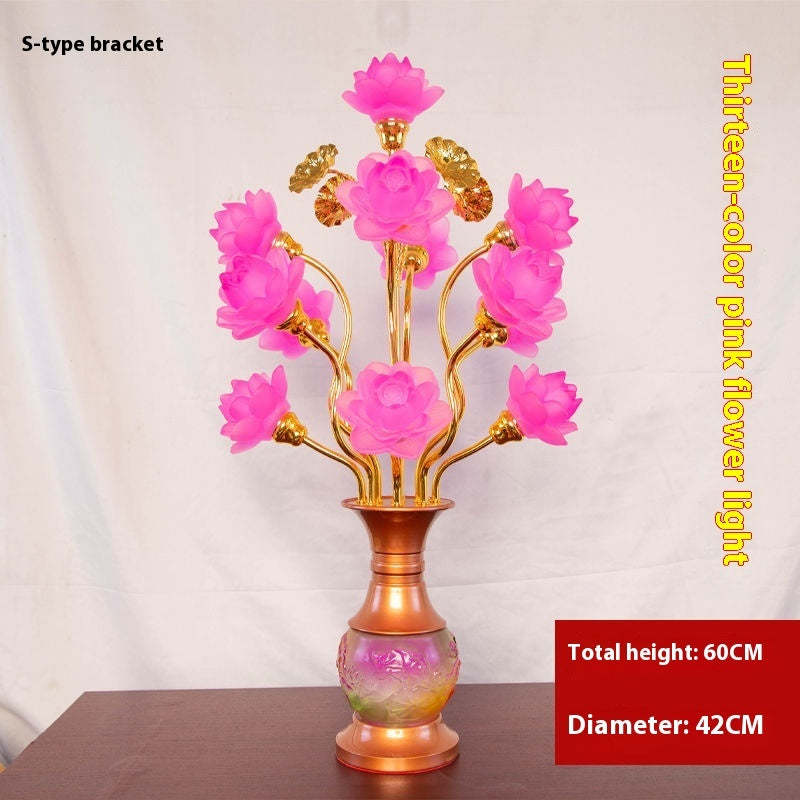 Buddha Worship In Buddhist Hall Colored Glaze LED Lotus Lantern