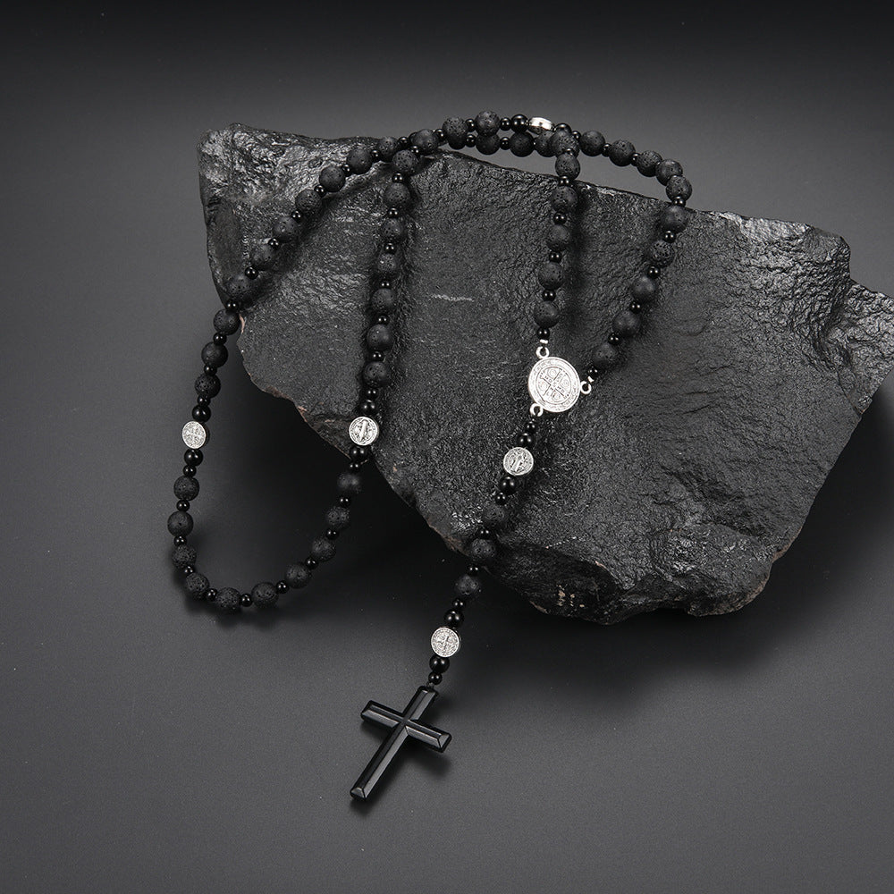 Volcanic Rock Haematite Cross Necklace