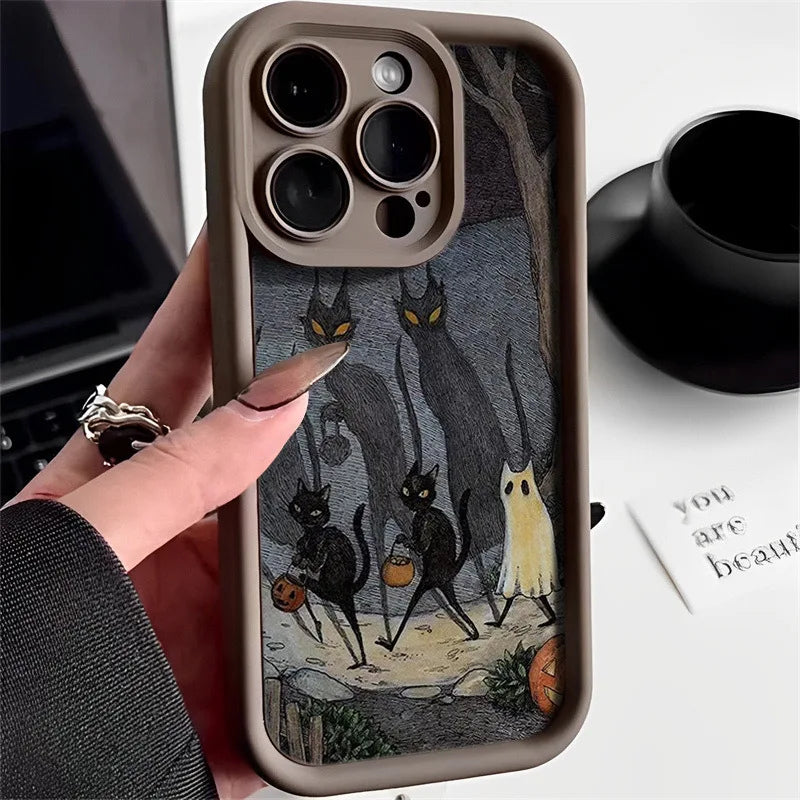 Halloween Pumpkin Pattern Cartoon Phone Case Full-Body Protection Anti-Fall Shockproof TPU Soft Rubber Case Compatible for