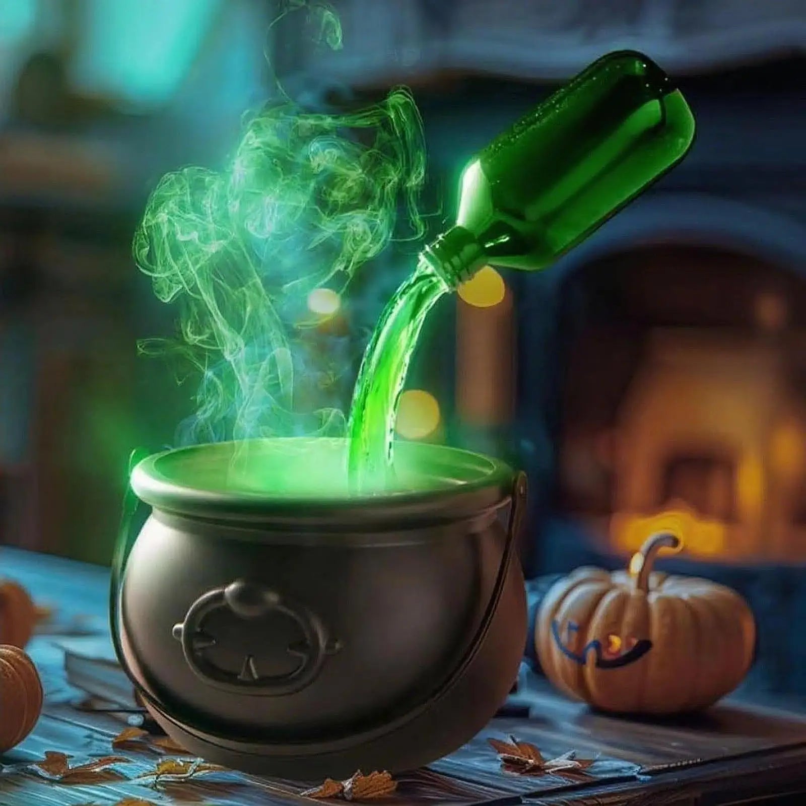 Halloween Witch Cauldron Mist Maker with Lights Indoor Floating Bottle Mist Maker Spooky Horror Holiday Haunted House Pot Prop