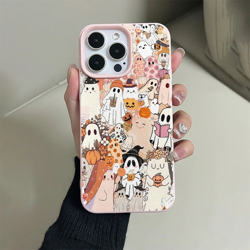 Halloween Pumpkin Ghost Customizable Phone Accessory Waterproof Shockproof TPU Material Mobile Phone Case for iPhone Plus-pink