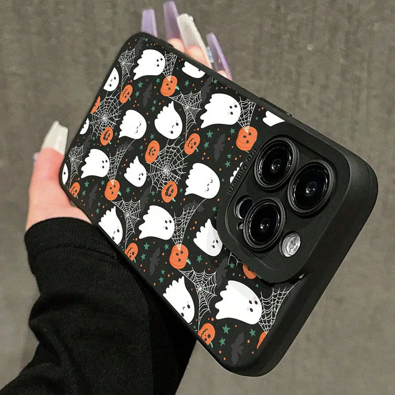 Halloween Pumpkin Ghost Phone Case for iPhone 17/16/15 Pro Waterproof and Shockproof TPU Material Customizable Phone Accessory