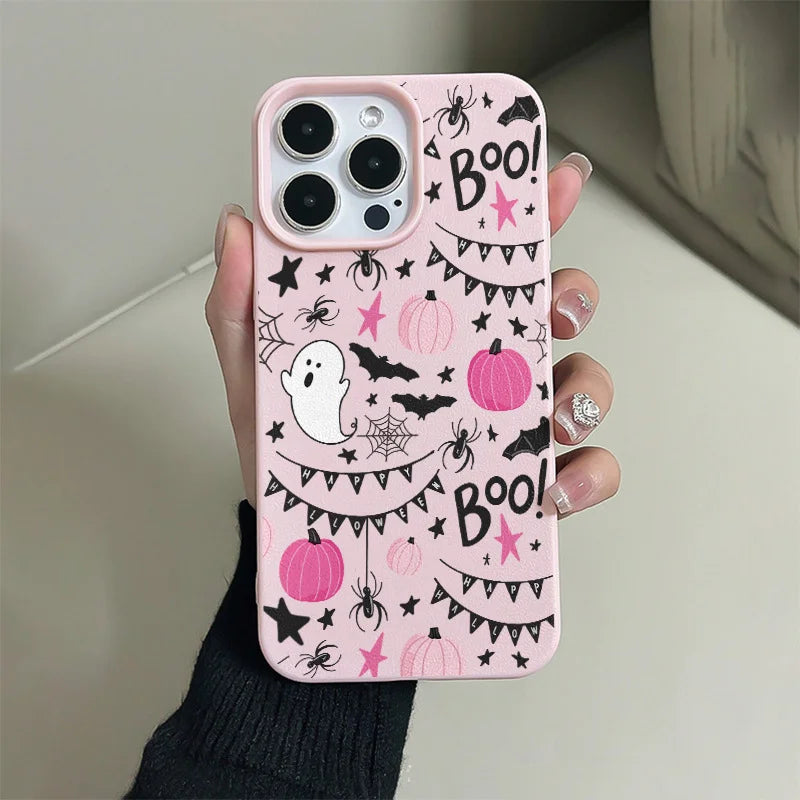 Halloween Pumpkin Ghost Customizable Phone Accessory Waterproof Shockproof TPU Material Mobile Phone Case for iPhone Plus-pink