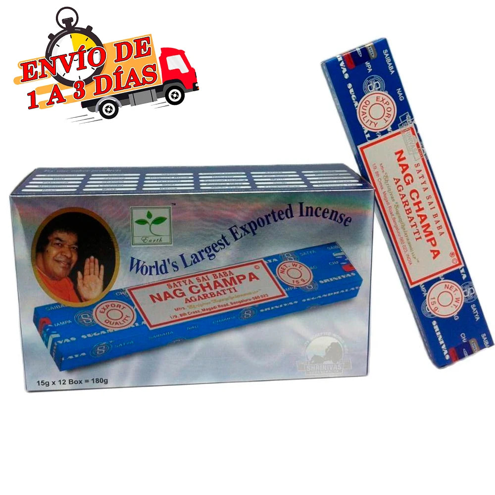 Nag Champa Blue Agarbatti Incense Sticks 180 Grams in 12 Boxes + Spiritual Guide Incense as a Gift Handmade in India Bangalore Without Child Labor, a Delight for the Scent (Authentic)
