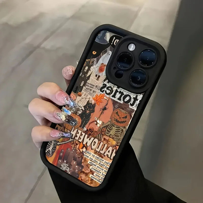 Halloween Pumpkin Pattern Cartoon Phone Case Full-Body Protection Anti-Fall Shockproof TPU Soft Rubber Case Compatible for