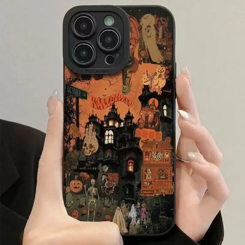 Halloween Pumpkin Pattern Mobile Phone Case Full-Body Protection Shockproof Anti-Fall TPU Rubber Case Compatible With All IPhone