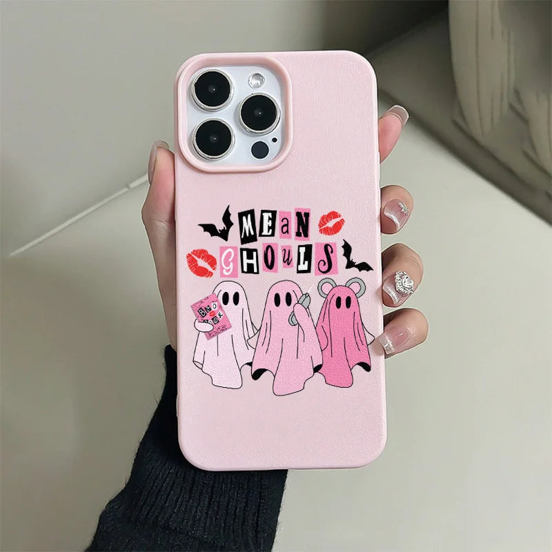 Customizable Halloween Ghost Cartoon Pattern Mobile Phone Case for iPhone 17/16/15 Matte Finish Waterproof Shockproof Drop-Proof