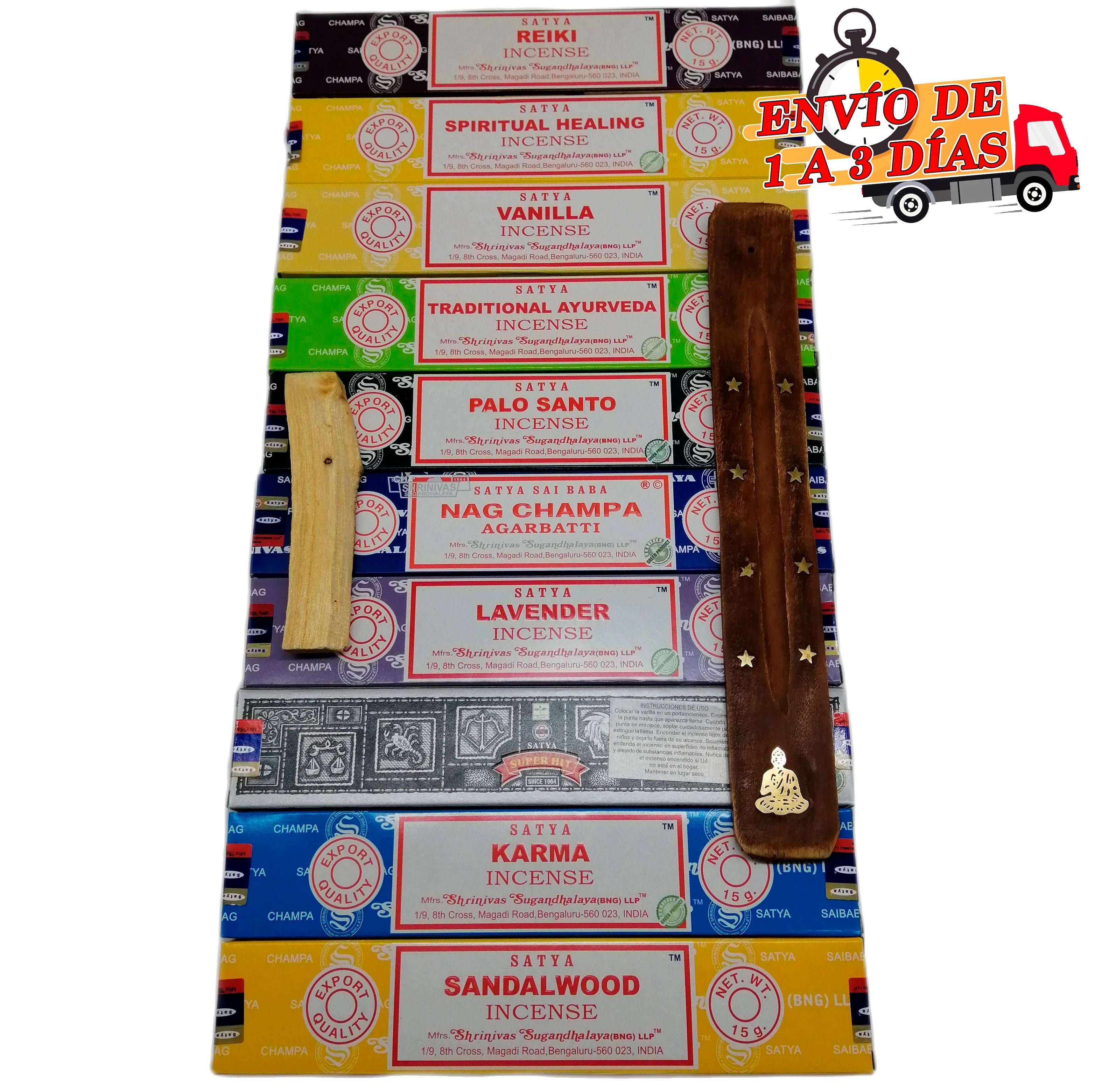 Satya Assorted Incense Various Fragrances + Palo Santo and Meditation Gift Burner Tablet + Nag Champa+ Agarbatti Goloka Handmade Natural Therapies + Vanilla + Sandalwood Are Served 10 Different Boxes