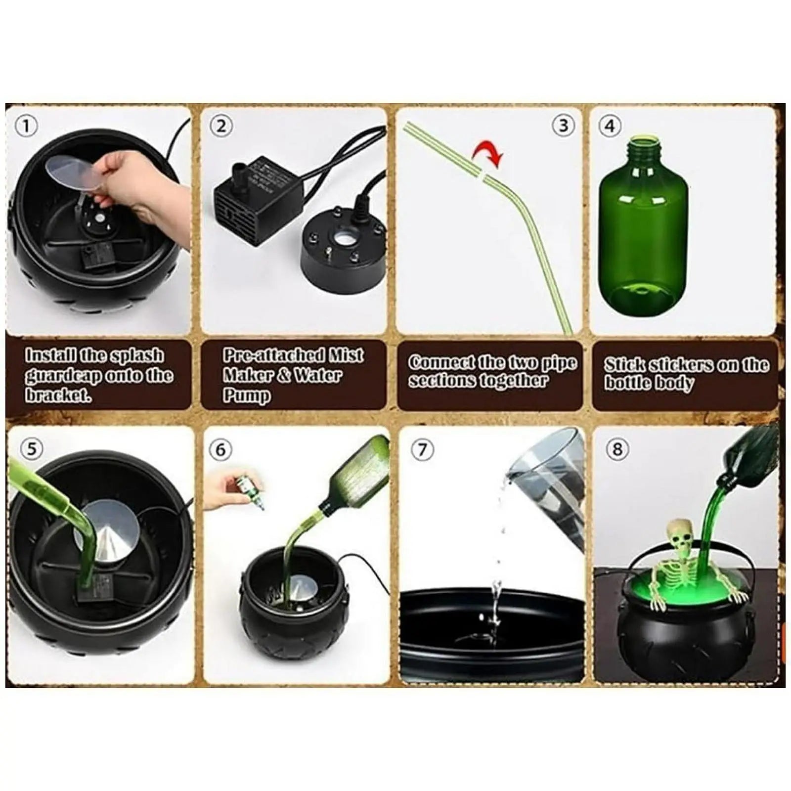 Halloween Witch Cauldron Mist Maker with Lights Indoor Floating Bottle Mist Maker Spooky Horror Holiday Haunted House Pot Prop