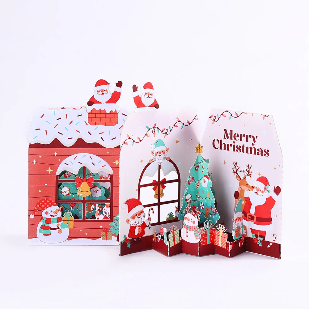 Christmas Tree Greeting Cards Cat Xmas Party Three-dimensional Pop Up Card 3D Postcard With Envelope Holiday Supplies