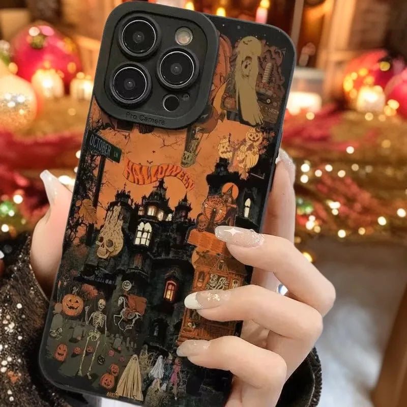 Halloween Pumpkin Pattern Mobile Phone Case Full-Body Protection Shockproof Anti-Fall TPU Rubber Case Compatible With All IPhone