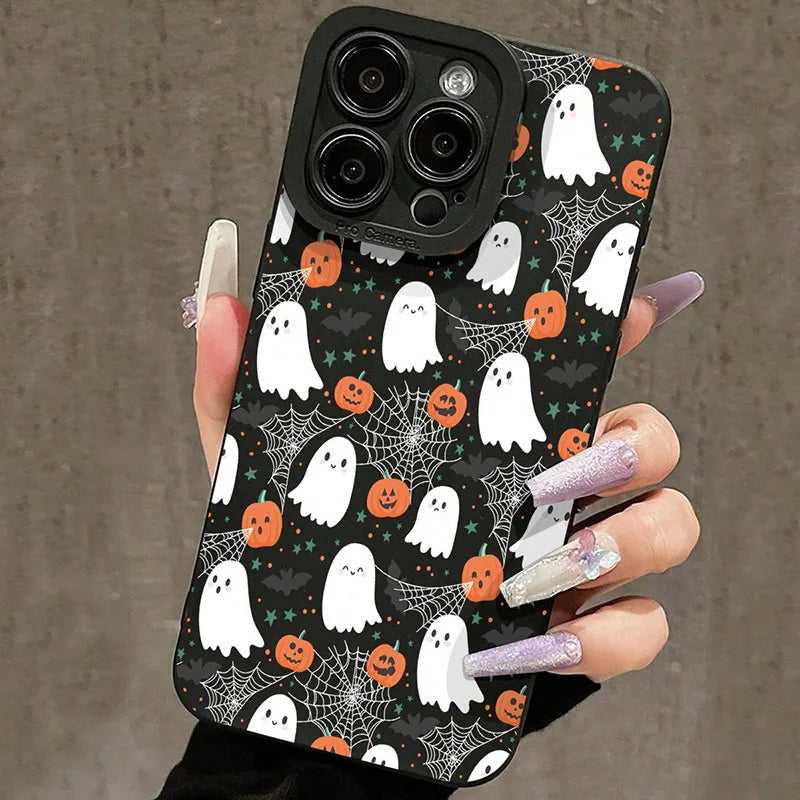 Halloween Pumpkin Ghost Phone Case for iPhone 17/16/15 Pro Waterproof and Shockproof TPU Material Customizable Phone Accessory