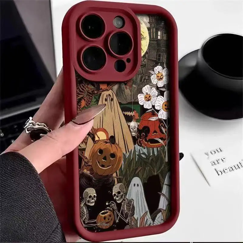 2025 New Halloween Skeleton Ghost Face Pattern Customized Phone Case, for iPhone 17... Waterproof, Shockproof, Scratch Resistant