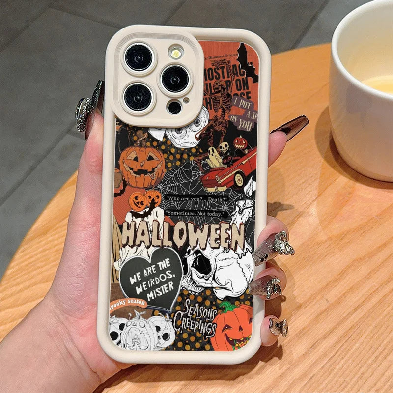 Autumn Halloween Fashion Ins Style Anti-Fall Waterproof Soft TPU Mobile Phone Case Skull Pumpkin Pattern for iPhone 17/16/15 Pro