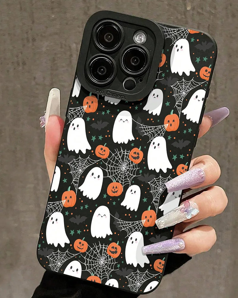 Halloween Pumpkin Pattern Mobile Phone Case Full-Body Protection Shockproof Anti-Fall TPU Rubber Case Compatible With All IPhone