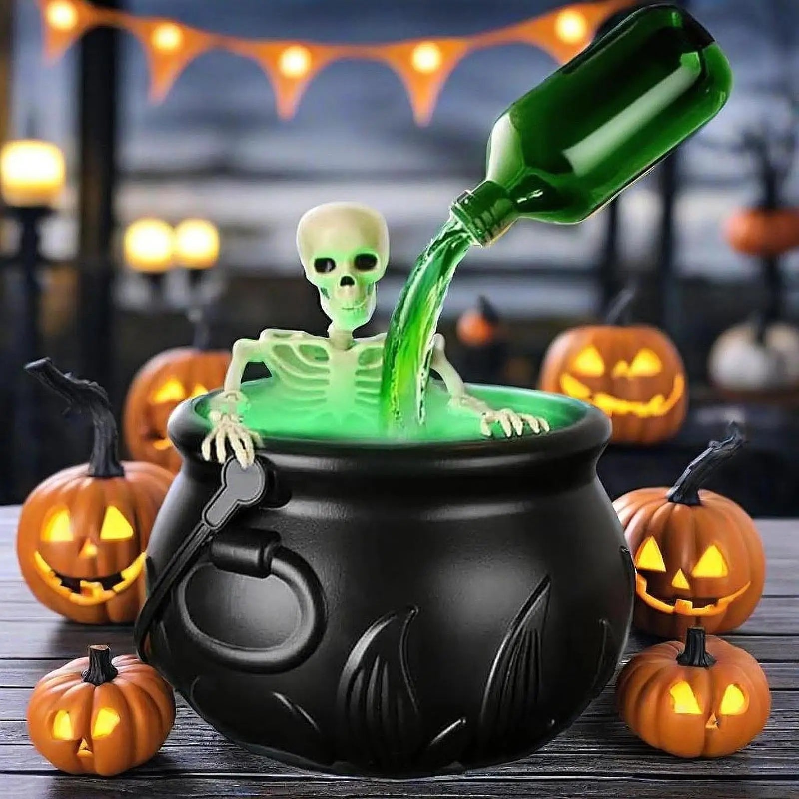 Halloween Witch Cauldron Mist Maker with Lights Indoor Floating Bottle Mist Maker Spooky Horror Holiday Haunted House Pot Prop