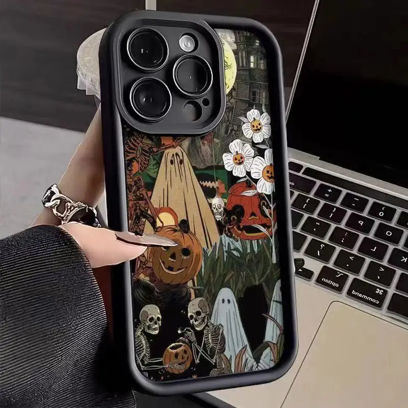 Halloween Skeleton Cartoon Design TPU UV Painted Mobile Phone Case Dustproof Waterproof Soft Protection for iPhone 17/16/15 Pro