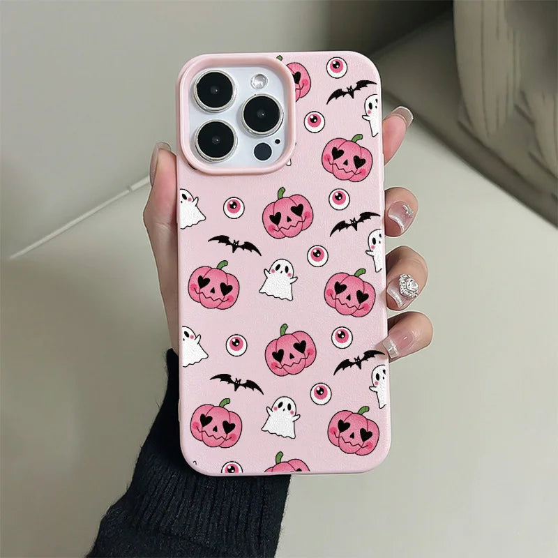Halloween Pumpkin Ghost Customizable Phone Accessory Waterproof Shockproof TPU Material Mobile Phone Case for iPhone Plus-pink