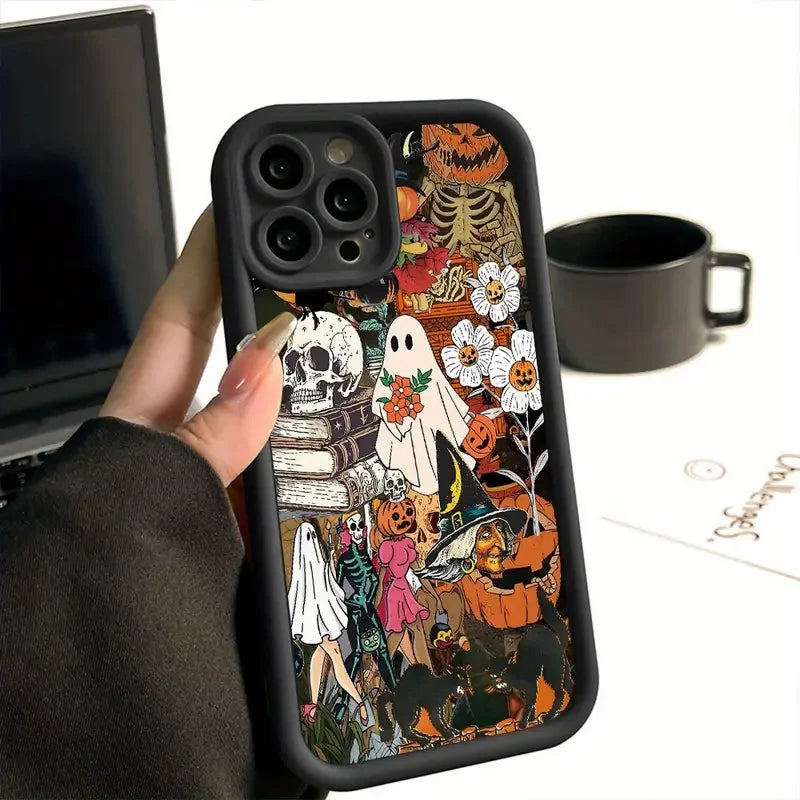 Halloween Skeleton Cartoon Design TPU UV Painted Mobile Phone Case Dustproof Waterproof Soft Protection for iPhone 17/16/15 Pro