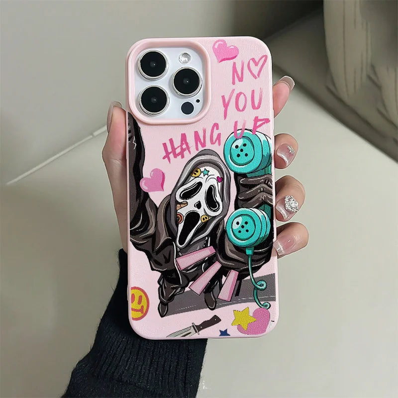 Customizable Halloween Ghost Cartoon Pattern Mobile Phone Case for iPhone 17/16/15 Matte Finish Waterproof Shockproof Drop-Proof