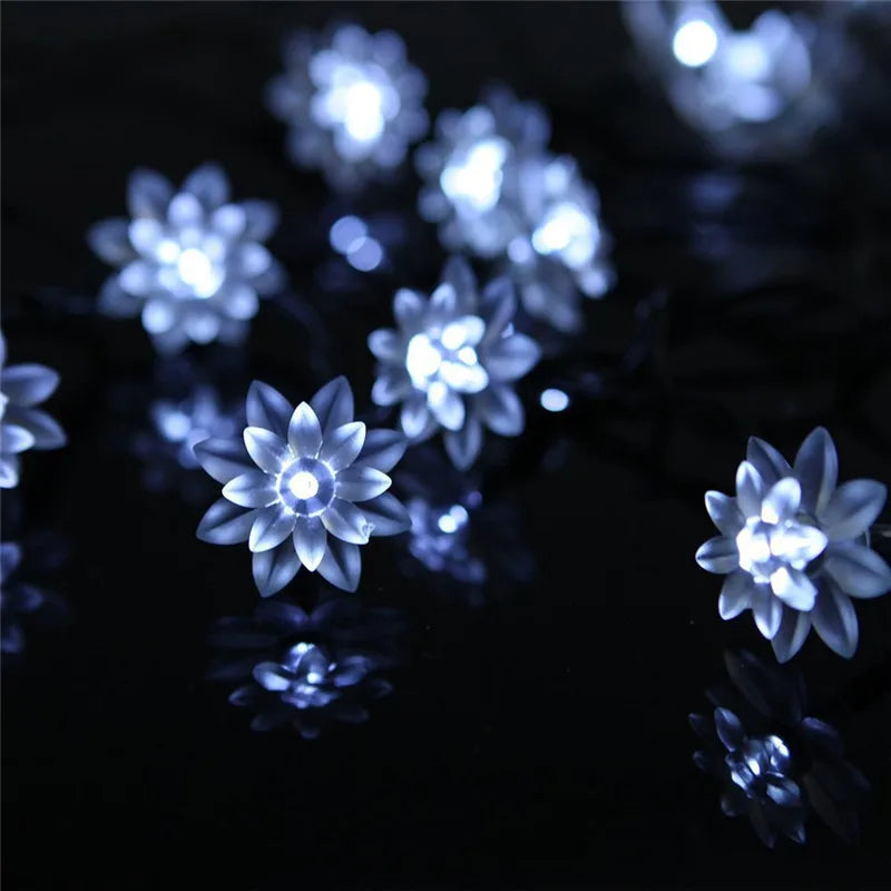 5-12m Led Solar String Lotus Sakura Flower Cherry Flower Lights LED Outdoor Waterproof Festival Garden Decorative Lights