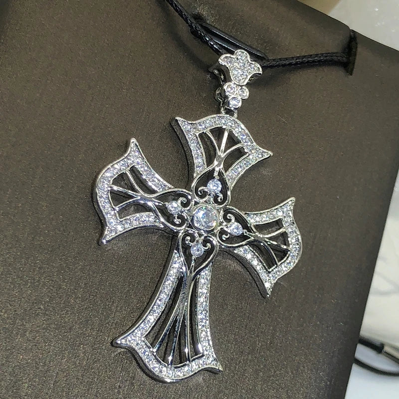 Luxury Cross Pendant AAAAA Cz Chain 925 Sterling Silver Cross Pendant Necklace For Women Men Party Wedding Jewelry Gift