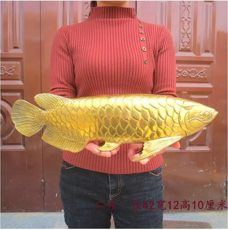 42CM large Southeast Asia Company Store business Efficacious Talisman Recruit money Arowana Golden Fish FENG SHUI copper statue