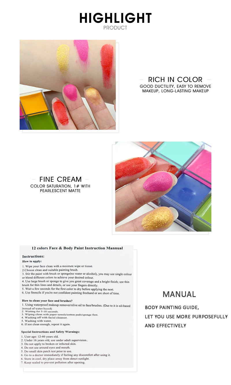 Paint Body Makeup Halloween Face Body Art 12/20 Colors Painting Kit with Brushes Safe Ingredient Available for Kid and Adult