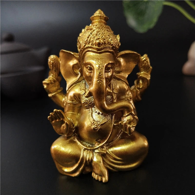 Gold Lord Ganesha Statue Buddha Elephant hindu God Sculpture Figurines Resin Home Garden Decoration Buddha Statues For House