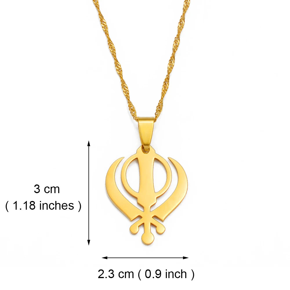 Anniyo Sikhism Necklace Pendant Sikh Khanda Jewelry Black/Gold Color Necklaces India Pakistan Malaysia Punjab Religious @009521