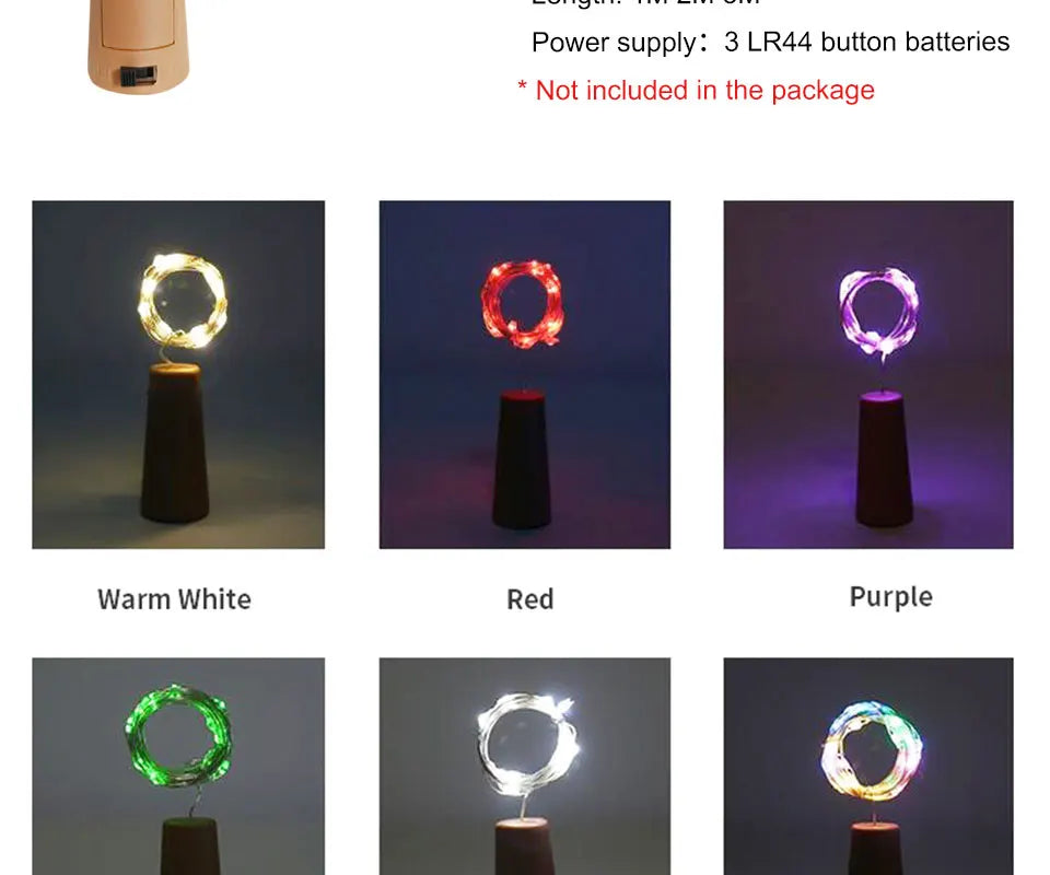 1M/2M/3M Wine Cork LED Battery Lighting Strings Bottle Lights for Party Wedding Christmas Halloween Bar Decor Creative Lights