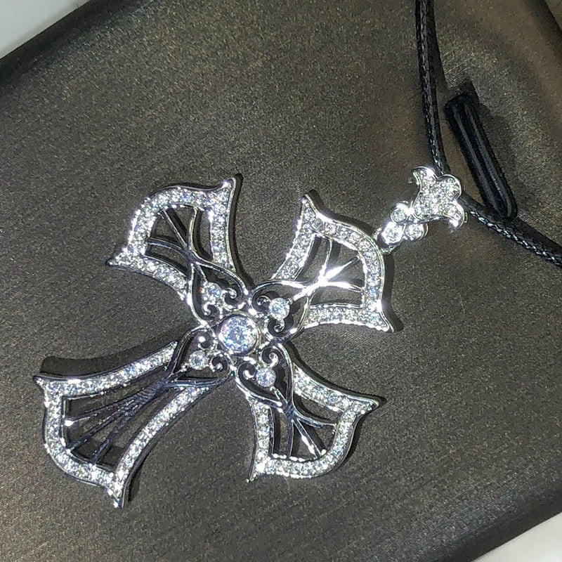 Luxury Cross Pendant AAAAA Cz Chain 925 Sterling Silver Cross Pendant Necklace For Women Men Party Wedding Jewelry Gift
